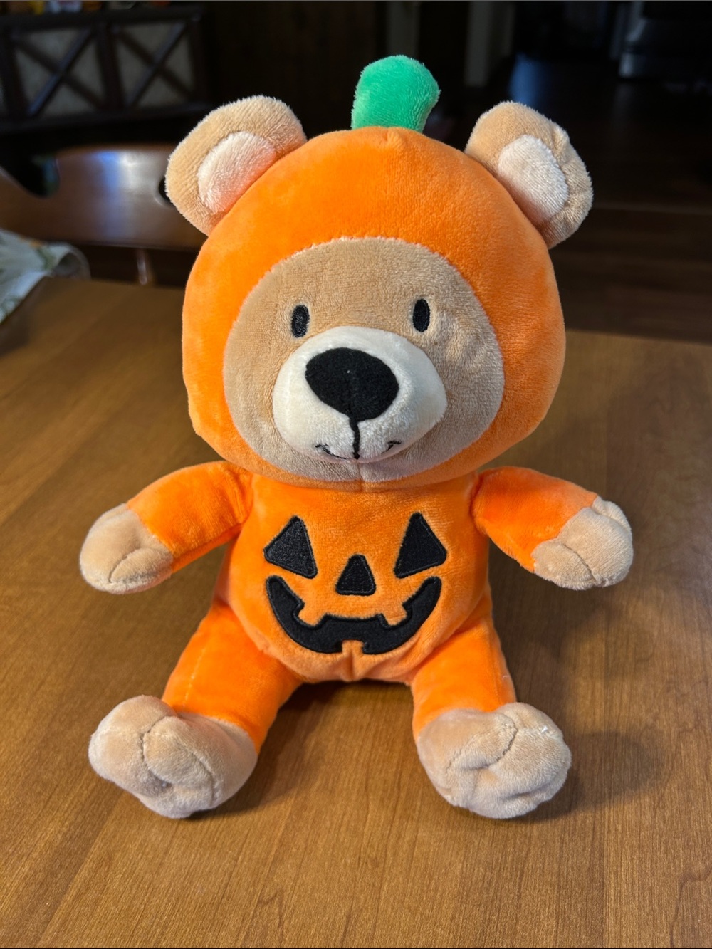 Plush Bear in Orange Pumpkin Costume - Soft Halloween Stuffed Toy Rattle